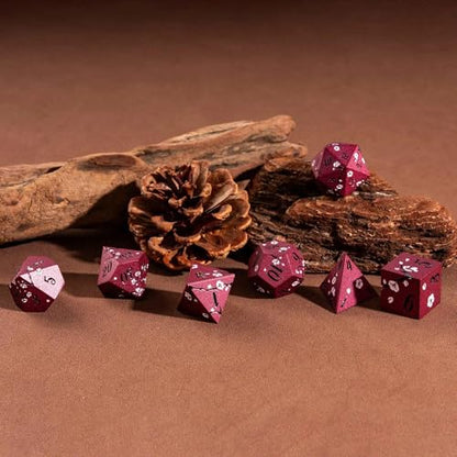 UDIXI Metal Dice Set D&D, 7PCS Flower Solid Metal DND Dice Set Red for RPG | Pink Flower, Metal Case Packaging, Heavy Metal Dice, D&D Gift, for Dungeons and Dragons Role Playing Games Tabletop Games - color: Red-black
