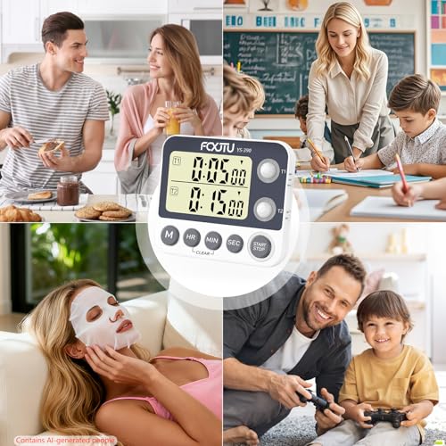 Digital Dual Kitchen Timer with Magnetic Back & Memory Presets, 2 Groups Countdown/Up Stopwatch Timer, 3-Level Volume + LED Alert, On/Off, 100Hr Max for Cooking, Baking (Battery Included) - size: Dual Timer