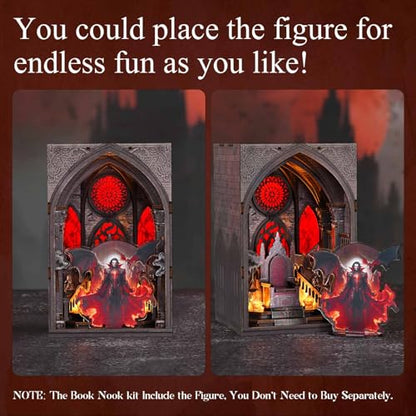 MiniCity Book Nook Kit, Gothic 3D Wooden Puzzle Dollhouse with LED Light, Laser Film Craft Book Shelf Insert Decor, 101Pcs DIY Assembly Model with Full Tools & Color Instruction - Throne of Blood | Wood/paper/plastic DIY model with LED lighting; 101 piece