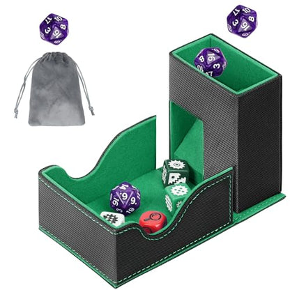 Dice Roller Tower, Magnetic Dice Tray for Rolling, Foldable Leather Dice Organizer Tower Fits for Dungeons & Dragons, MTG DM and Player, Black & Green - color: Black & Green, style: Style A