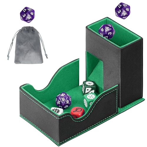 Dice Roller Tower, Magnetic Dice Tray for Rolling, Foldable Leather Dice Organizer Tower Fits for Dungeons & Dragons, MTG DM and Player, Black & Green - color: Black & Green, style: Style A