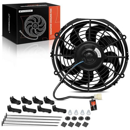 A-Premium 10'' 10 inch Slim Universal Electric Cooling Fan Assembly | 900 m3/h, 12V 80W, Pull Fan with Mount Kit - style: 10 inch