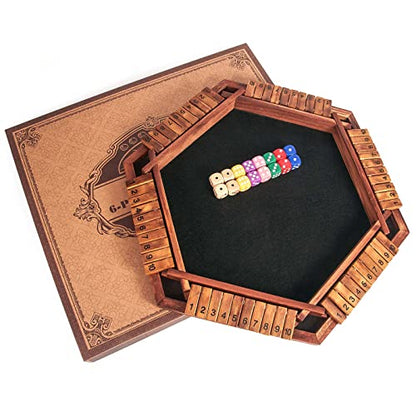 AMEROUS Upgraded 1-6 Players Shut The Box Dice Game, Wooden Board Table Math Game with 16 Dice for Kids Adults, Family Classroom Home Party or Pub