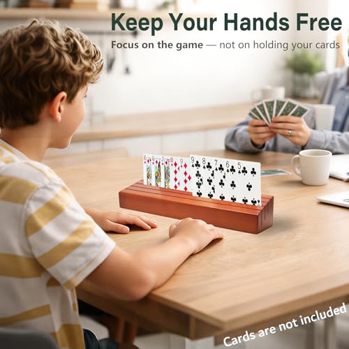 Wooden Playing Card Holders for Seniors, 4 Pack Card Holder Trays for Playing Cards, 10" Hands-Free Card Holders with 4 Slots for Adults, Kids, Arthritis Hands, Bridge, Poker, Canasta, Game Night