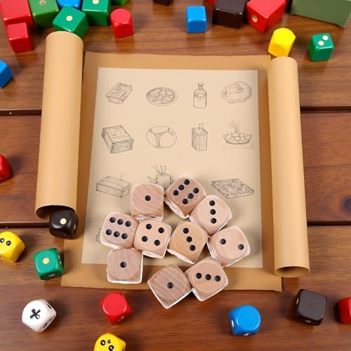 10Pcs Wooden D6 Dice Set, 20mm Round Corner, 6 Sided Gaming Dice for Adults Standard Game Dice