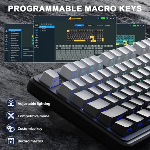 ATTACK SHARK X98 Wireless Mechanical Keyboard,RGB Backlit,Tri-Mode BT5.0/2.4GHz/USB-C Hot-Swappable,PBT Keycaps,Pre-lubed Linear Switches Computer Gaming Keyboard for PC/Tablet/PS5/Xbox - color: Moonlight