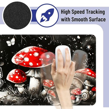 Large Mouse Pad and Keyboard Wrist Rest, Desk Pad for Keyboard and Mouse, 4-in-1 Large Gaming Mouse Pad with Wrist Support, Desk Mat for Home Office Study Game,Mushrooms Snails Butterflies - color: Mushrooms Snails Butterflies