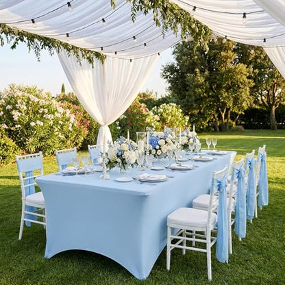 Fixwal Light Blue Stretch Table Cloth Rectangle 2 Pack 6Ft, Spandex Fitted Table Covers Washable for Party, Trade Show, Banquet, Wedding, Buffet - color: Light Blue, size: 6 Ft