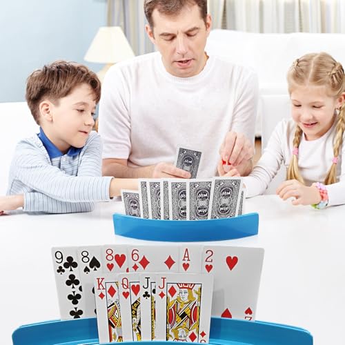 ZUFECY 2-Pack Blue ABS Card Holders, Anti-Slip Bottom for Playing Cards, Poker Game Nights, Family Game Nights, Ideal for Kids and Adults with Arthritis