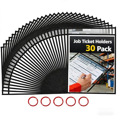Gamenote Dry Erase Pockets 30 Pack with Rings, Oversized Reusable Plastic Sleeves Shop Job Ticket Holders Sheet Protectors Teacher Supplies Organization for Classroom Must Have, 10x14 Inches (Black) - color: Black, size: 30 Pack