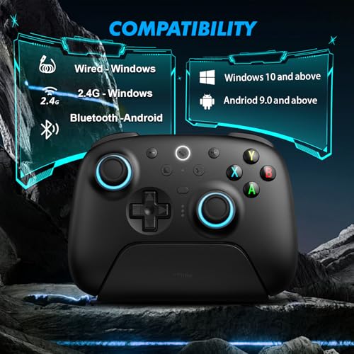 8BitDo Ultimate 2 Wireless Controller, Game Gamepad for PC Android Steam Deck with TMR Joysticks, Switchable Hall Effect/Tactile Triggers, RGB Fire Ring, PC Steam Gamer Gift - color: Black