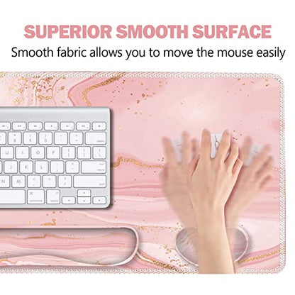 ARTSO Extended Gaming Mouse Pad Set, Keyboard Wrist Rest Support Pad + Wrist Cushion + XXL Large Mouse Pad + Coaster, Stitched Edge, Non-Slip, Memory Foam Desk Mat, Pink Gold Marble - color: Pink Gold Marble