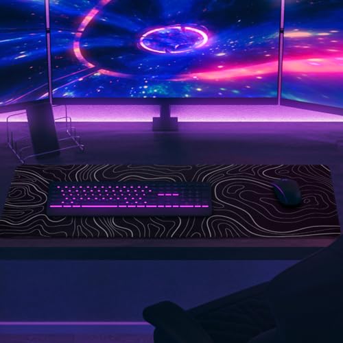Mouse Pad Gaming Mousepad, 31.5 x 11.8in Large Desk Mat Keyboard Pads Extend Long XL Mouse Mat with Non-Slip Base Desk Accessories for Home Office Keyboard Mouse (Black Topographic) - color: Black Topographic