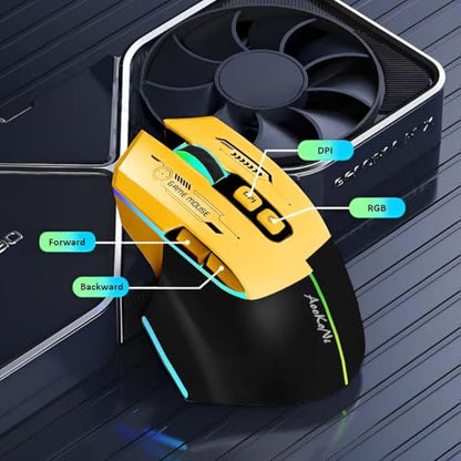 Wireless Mouse，Rechargeable Mouse, Ergonomic Mouse with 4 Adjustable DPI up to 2400, RGB Breathing Lights, Compatible with Laptop, Chromebook, PC, Desktop, Mac, Notebook (Yellow)