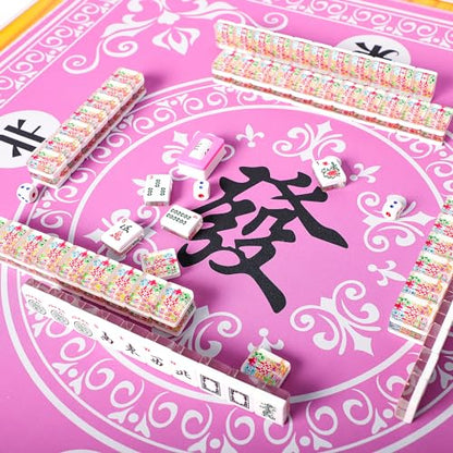 Mahjong Mat,Mahjong Table Mat with 3 Dice & Carrying Bag for Card, Board & Tile Games, Anti Slip and Noise Reduction Table Cover(Pink, 31.5 inches) - color: Pink