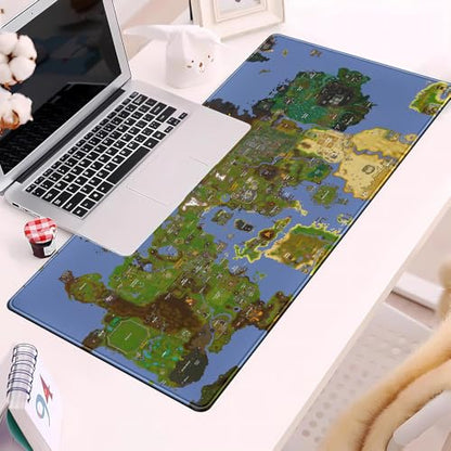Old School Desk Mat World Map Mouse Keyboard Pad, Gaming Desk Pad Mat XXL Big Mouse Pad Tabletop Game Gift, Laptop Computer Keyboard Pad with Stitched Funny Extra Large Mouse Pad 31.5x15.7 in - color: Blue Map
