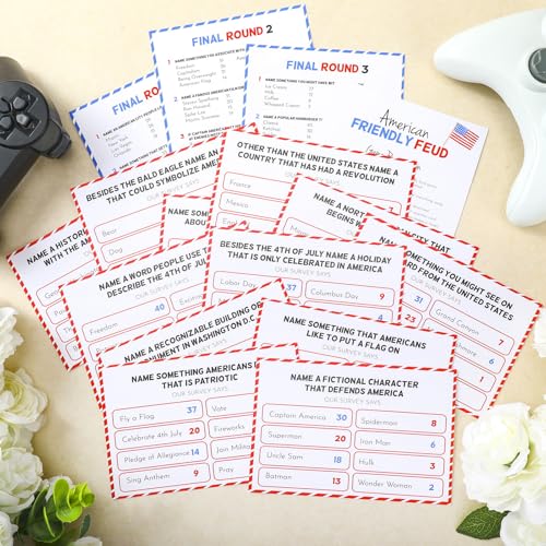 Syhood 4th of July Friendly Feud Game with Answer Buzzer, Patriotic Independence Day Feud Party Game, Fun Family Trivia Quiz Night for Party, Adults, Office, Classroom, Large Group and Team Building - style: Independence Day