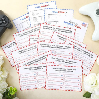 Syhood 4th of July Friendly Feud Game with Answer Buzzer, Patriotic Independence Day Feud Party Game, Fun Family Trivia Quiz Night for Party, Adults, Office, Classroom, Large Group and Team Building - style: Independence Day