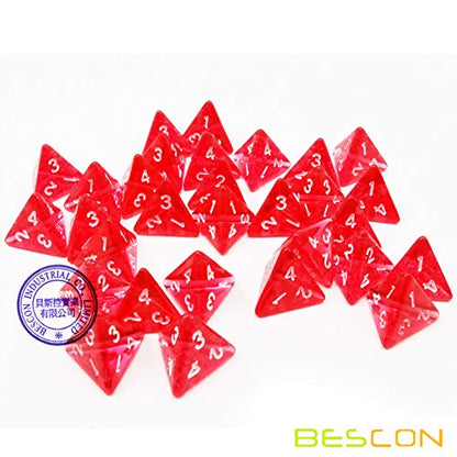 Bescon Mini Gem Red D4 Dice Set, 30-Piece 4-Sided Polyhedral Dice in Glass Jar for RPG, Tabletop Games, Math Games and Party Favors - color: Mini Gem Red D4 Dice 30pcs Healing Potion Bottle