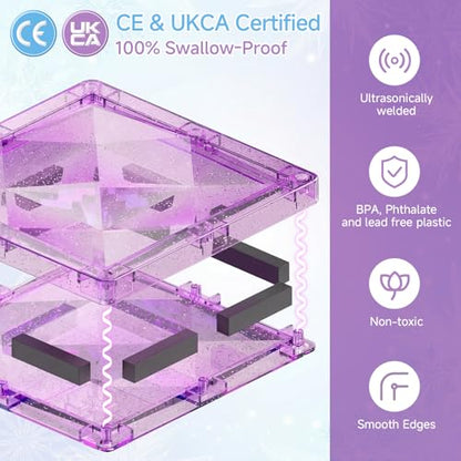 burgkidz Magnetic Travel Tiles for Kids 3-8: 42PCS Large & Small Ice Blue Purple Glitter Blocks – 2-in-1 Storage & Base – 90+ Min Quiet Play, 300+ Builds, 30s Cleanup – Car & Plane Toys for Girls - color: Blue