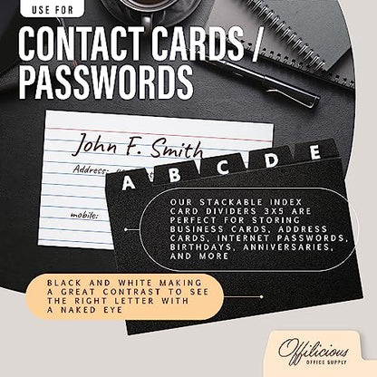 OFFILICIOUS 25 Black Index Card Dividers 3x5 - Large Index Cards for Index Card Box, Index Card Organizer, Index Cards Holder - Alphabetical File Dividers, Recipe and Card Guides, Greeting Cards - size: 3 x 5 Inches, style: 25 Pcs