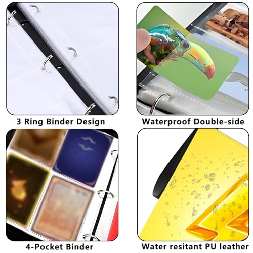 4 Pocket Trading Card Binder, Holds 400 Cards, PU Zipper Binder | PU leather cover, holds 400 cards, 50 removable pages, zipper closure, portable storage and protection. - color: Yellow lightning