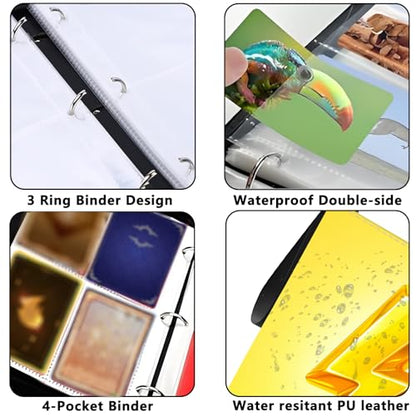 4 Pocket Trading Card Binder, Holds 400 Cards, PU Zipper Binder | PU leather cover, holds 400 cards, 50 removable pages, zipper closure, portable storage and protection. - color: Yellow lightning
