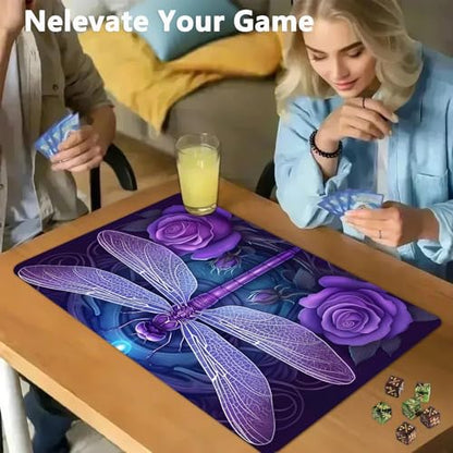 for MTG Game Playmat - 24 x 14 inches with Dices and Storage Bags, Non-Slip Base for TCG and Board Game Card Mats, Trading Card Games Mat, Dragonfly in Purple Rose Pattern Collectible Card Playmats - color: Jv-playmat-p7-1-d102