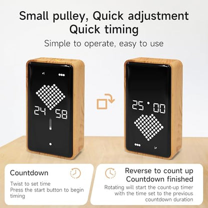 Visual Timer, Rechargeable Digital Hourglass Timer with LED Display | Large display, magnetic back and adjustable volume for classroom, kitchen, fitness, study and kids learning - color: Wood Grain Finish