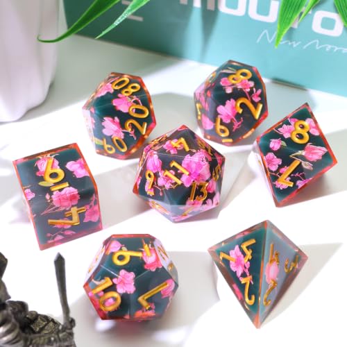 XENOLUX Resin DND Dice Set Polyhedral RPG Dice with Botanical Floral Inclusions, Tabletop Roleplaying Accessory for Dungeons and Dragons (L5) - color: L5
