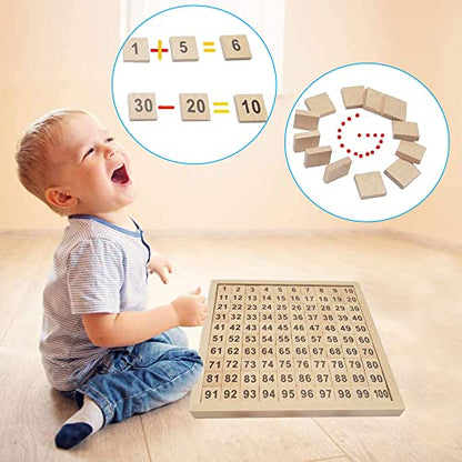 umbresen Wooden Toys Hundred Board Montessori 1-100 Consecutive Numbers Early Childhood Toys Digital Board for Kids with Storage Bag