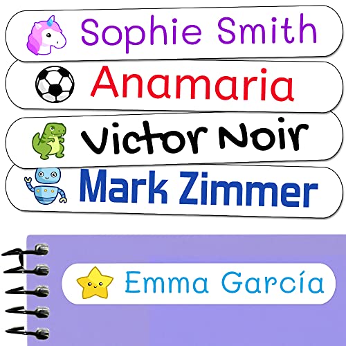 50 Personalized Adhesive Labels to Mark Objects 2.3 x 0.4 in. Waterproof Stickers to Mark School Supplies, Books, kindergartens Goods, Summer Camps, Children's Toys, etc. - color: White