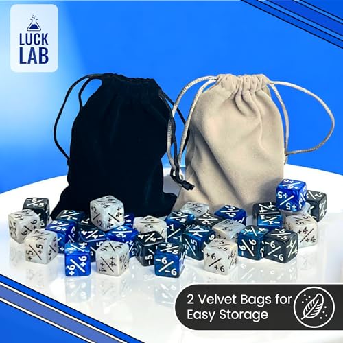 Luck Lab MTG Magic Life Counter Dice, 48 PCS - Compatible w/Magic Card Game Accessories, CCG Creature Stats w/ 2 Dice Bags (Blue Pearl, Blue Swirl, White Pearl, Black Pearl) - color: Blue Pearl, Blue Swirl, White Pearl, Black Pearl