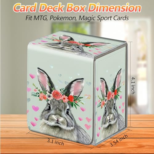 Card Deck Box, Card Storage Box Fits 100+ Single Sleeved Cards, Large Capacity PU Leather Card Storage Box with Strong Magnet for Magic Commander TCG CCG, Cute Gray Rabbit - color: Cute Gray Rabbit