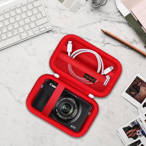 Canboc Carrying Case for Canon PowerShot G7 X Mark III/ G7X Mark II Digital 4K Vlogging Camera, SX740 SX730 Camera Bag, Zipper Mesh Pocket fits USB Cable, Batteries, Red - color: Red