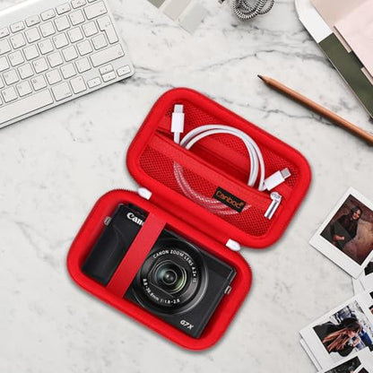 Canboc Carrying Case for Canon PowerShot G7 X Mark III/ G7X Mark II Digital 4K Vlogging Camera, SX740 SX730 Camera Bag, Zipper Mesh Pocket fits USB Cable, Batteries, Red - color: Red