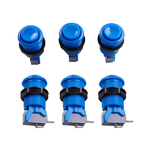 6 Piece HAPP Type Standard Arcade Push Button with Microswitch for Mame/Jamma/Arcade Video Games - 30MM Arcade Buttons (Blue)