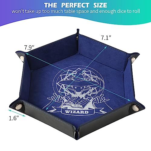 Grajar 6 Pcs DND Dice Tray with Characters Pattern for RPG D&D Table Games - Folding PU Leather and Velvet Rolling Holder Storage Box - color: Character Series 2