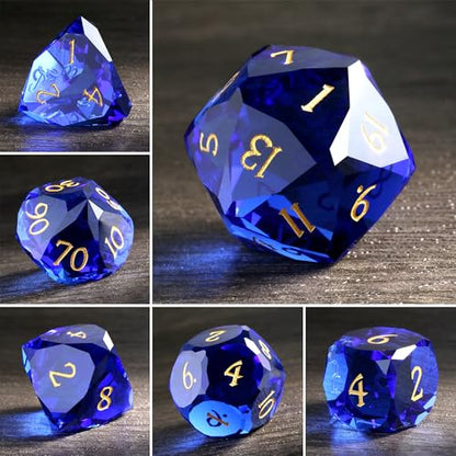 DNDND 7-Piece Glass Dice Set DND- Multifaceted Blue RPG Dice Set for D&D, Tabletop Gaming, Collectors | Premium Gift Box & Durable Design (Sapphire Blue) - color: Sapphire Blue