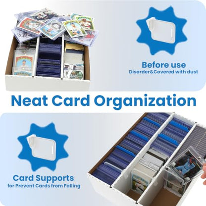 3 Row Trading Card Storage Box – Holds 2400 Cards, Fits Toploaders & Magnetic Cases, Includes 50 Sleeves, 8 Dividers & 3 Supports – Sport Card Organizer - style: 1 pack