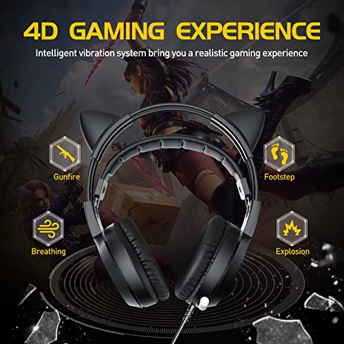 SOMIC G951black Gaming Headset for PC, PS4, Laptop: 7.1 Virtual Surround Sound Detachable Cat Ear Headphones LED, USB, Lightweight Self-Adjusting Over Ear Headphones Black - color: Black