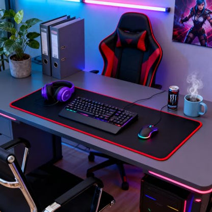 JIALONG Large Gaming Mouse Pad, Extended Mousepad with Red Stitched Edges, XXL Desk Mouse Mat, Big Computer Keyboard Pad for Gaming and Office, 35.4 x 15.7 inches - color: Red Stitched Edges