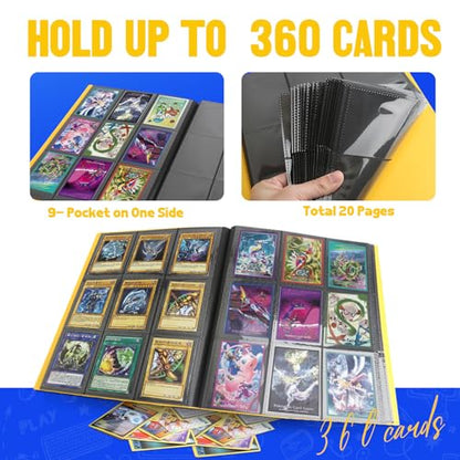 Card Binder 9-Pockets, Trading Card Binder,20 Pages, 360 Card Capacity Collection Binder, Card Folder for MTG, TCG, Game Cards & Sports Cards（Yellow） - color: Yellow