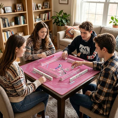 American Mahjong Mat with Rules for Table Floral Bird Design | Non Slip Noise Reduction Mah Jong Mat Mahjong Table Mat with Carry Bag for Playing Tiles Poker Board Games(Light Pink) - color: Light Pink