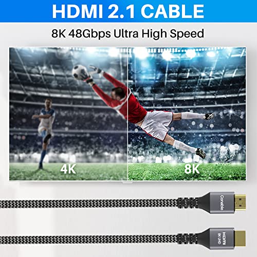 8K HDMI 2.1 Cable 3.3FT/1M, Real Certified 48Gbps Ultra High Speed HDMI® Cable, Braided Cord, Supports 10K 8K@60Hz 4K@120Hz, eARC, HDR 10, HDCP 2.2&2.3, Compatible with TV PS5 X-box Projector Monitor - size: 3.3FT, style: 1 Pack