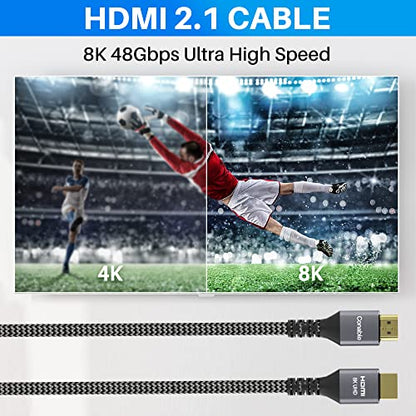 8K HDMI 2.1 Cable 3.3FT/1M, Real Certified 48Gbps Ultra High Speed HDMI® Cable, Braided Cord, Supports 10K 8K@60Hz 4K@120Hz, eARC, HDR 10, HDCP 2.2&2.3, Compatible with TV PS5 X-box Projector Monitor - size: 3.3FT, style: 1 Pack