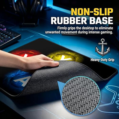 Gamepad Button Big Mouse Pad Large, Gaming Controller‌ Mouse Pad Desk Pad, Long Computer Keyboard Mouse Mat Mousepad with Non-Slip Base and Stitched Edge for Gaming and Office (XYAB, 12.6" x 10.6") - color: XYAB, size: 12.6L x 10.6W inches