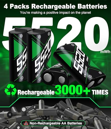 Upgraded Fast Charging Rechargeable Battery Packs with Light Control,4 x 5520mWh Replacement Batteries with Charger Dock for Xbox Series X|S, One S/X/Elite Controllers, Cases and Storage Sets,L - size: L-Ultimate (5520mWh)