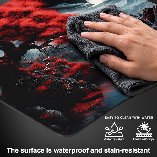 Glass Mousepad, Hard Surface Gaming Mouse Pads, Mousepad Gaming, Glasspad | Glass Pad, Professional Esport Tempered Glass Mouse Pad, Hard Mouse Pad for Bed, 11.8"×9.8" computer mat - color: Cherry Blossoms and the Full Moon 1