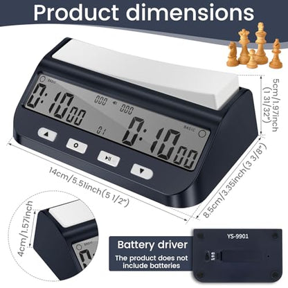Digital Chess Clock Delay Bonus BYO YOMI and Count Up Multifunctional Portable Chess Timer with Large Button Countdown Time Addition Delay Alarm On/Off Move Counting Memory Setting